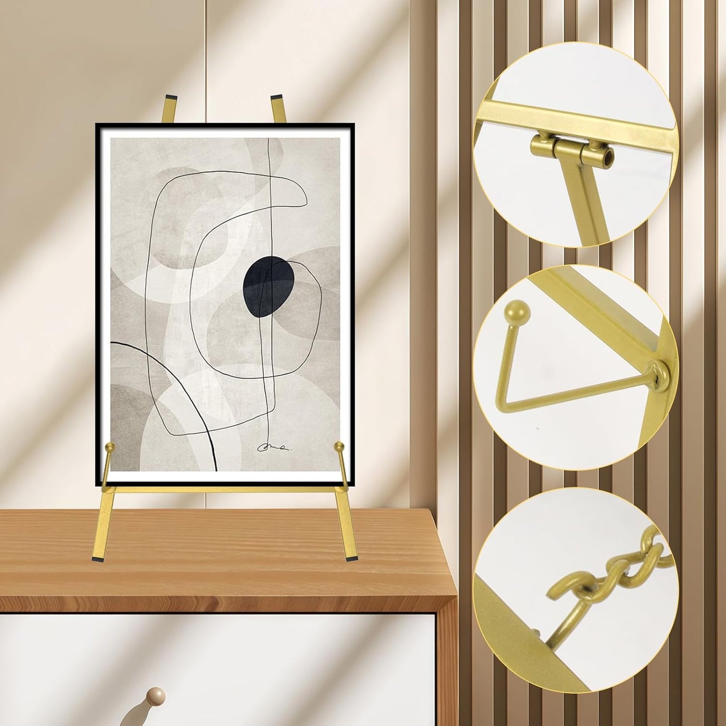 16" Large Metal Table Top Easel Gold Tabletop Easel Picture Stand Mirror Table Top Easels for Display Photo Frame Heavy Duty Plate Art Display Stand for Sign Tabletop Wedding Frame Stands with Tray