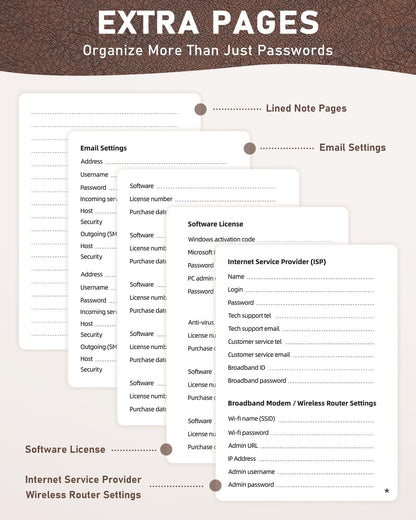 WEMATE Password Book with Alphabetical Tabs, Spiral Password Keeper Book for Seniors, Internet Password Notebook Password Journal Logbook Log in Detail, Small – 4.7''x 6'' (Brown)