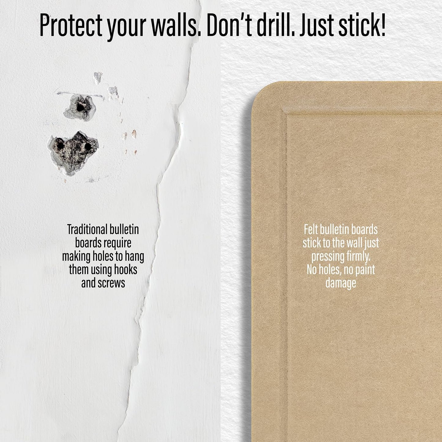 Large Bulletin Board 36 x 18 Inches - Foldable Felt Bulletin Board for Wall, Cork Board Alternative with 38 Wood Pins & 6 Note Pads, Vision Board - Khaki