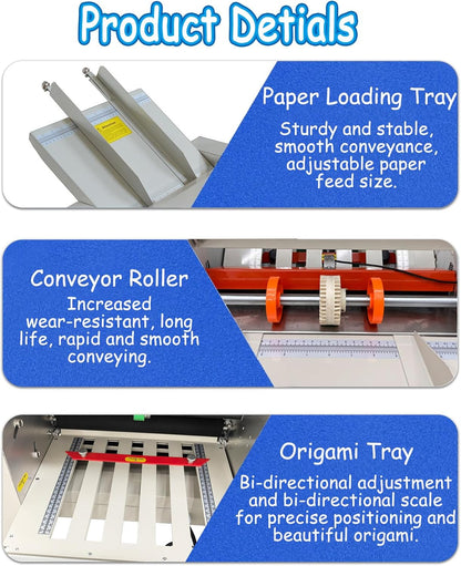 Digital Paper Folder 110V, Automatic Document Folding Machine w/ 2 Trays, Electronic Counter, Adjustable Speed (262ft/min Max), Desktop Paper Folding Machine for Manuals, Docs, Letters