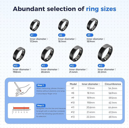 Smart Ring IP68 Waterproof，5-Day Long Battery Life, No Subscription Fee，Fitness Health Tracker for Men Women, Heart Rate & Sleep Monitoring Daily Use，iOS&Android Compatible (Silver, 12)