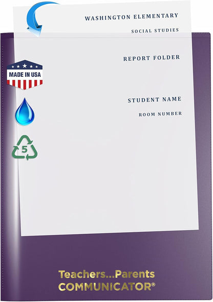 Nicky's Folder® English Communicator, Parent-Teacher Folder, Patented Tear-Resistant, Flexible Plastic, 2 Inside Pockets, 2 Exterior Sleeves, Letter Size Paper, Single Color (24 Pack)(Metallic Violet)