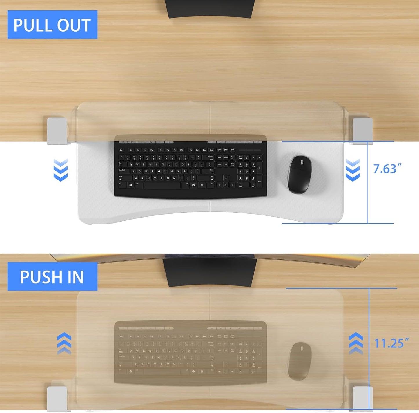 suptek Keyboard Tray Under Desk Pull Out with C Clamp Mount, Computer Keyboard & Mouse Tray, 25.6 (30 Including Clamps) x 11.8 inch Slide-Out Platform Computer Drawer for Typing, Carbon White, DSF1DJW
