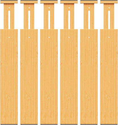 BAMBUROBA Bamboo Drawer Dividers, Adjustable Kitchen Drawer Organizer for Clothes,17-22" Expandable Drawer Organization Separators for Bedroom,Bathroom,Dresser and Office,6-Pack