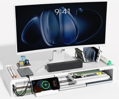 OImatser Monitor Stand Riser 3.0 USB HUB, Type-C Data Port, Foldable Computer Monitor Riser, Adjustable Length Computer Stand and Storage Drawer & Pen Slot, Phone Stand for Computer