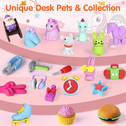 60 Pack Animal Pencil Erasers for Kids, 3D Mini Puzzle Take Apart Erasers, Desk Pets & Treasure Box Toys, Bulk Party Favors, Classroom Prizes, School Supplies, Gift for Boys & Girls