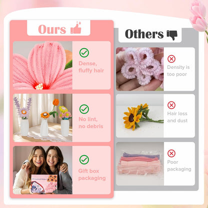 500 PCS Pipe Cleaners Craft Kit for Flower Making Lily DIY Material Bundle with 20 Stems, 100 Stamens, Ribbon, Tulle, Glue Sticks & Step-by-Step Guide Vibrant Colors, Non-Shedding, Fade-Resistant