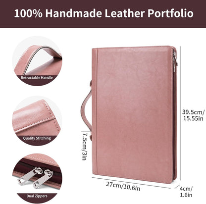 Personalized Vegan Leather 3 Ring Binder Portfolio, Custom 8.5 x 14 Legal Size Pad Padfolio, Hidden Handle, 15” Laptop Organizer, Zip Professional Business Folio, Pink