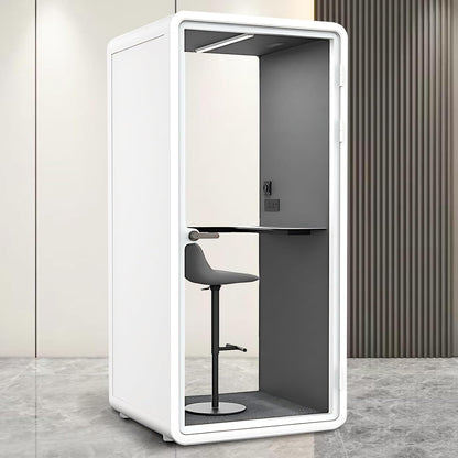 Office Sound Booth with Audio Privacy - Portable Soundproof Booth Includes White Frame with Curved Corners,Soundproof Room with Light,Fans, Magnetic Door Lock&Table for Study (42.52IN)