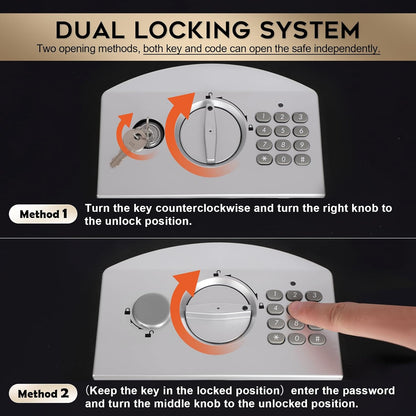 Dalmbox Portable Metal Safe Box with Digital Code Lock,Fire Resistant Storage for Documents, Fireproof Safe Box, Car, Home, Office and Outside, Black Box， Medium