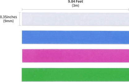 Motex Refill Tape for Embossing Label Maker, Pastel Color Tapes 4 Rolls, 3/8-Inch (Clear, Green, Violet, Pink)