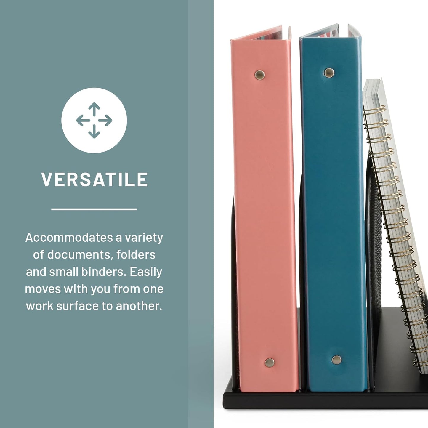 Safco Onyx Desk Organizer, 5 Tiered Vertical Compartments, Office and Classroom Mailbox , Paper and Mail Sorter, Steel Mesh, Black