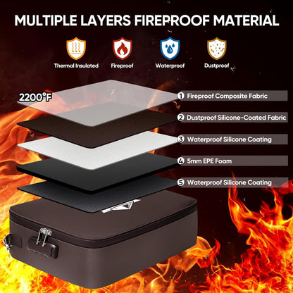 BALEINE Fireproof Document Box with Lock, Portable Fireproof Document Bag Waterproof Fire Proof File Boxes for Documents, File Organizer Box for Important Paperwork (Brown, 15''x11''x4'')