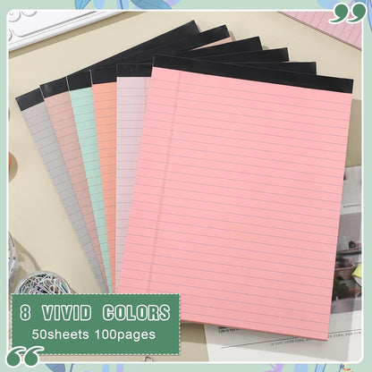 Fuutreo 8 Pcs 8.5'' x 11'' Colored Legal Pad Writing Pads Wide Ruled 50 Sheets Per Notepad Perforated Writing Notepad Office Supplies for School College Office Business (Bohemian Color)
