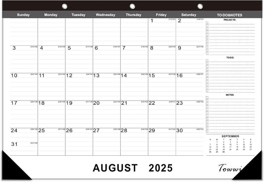 TOWWI 2025-2026 Desk Calendar, 17"x12" Desktop Monthly Calenda for Home, Office, Family with To-do List, Ruled Blocks, Corner Protectors