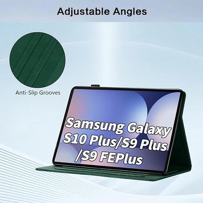 Case for Samsung Galaxy Tab S10 Plus 2024/ S9 FE Plus 5G 12.4 Inch 2023, Multi-Angle Viewing Smart Stand with Pocket Auto Wake/Sleep PU Leather Tablet Cases Flip Folio Cover Green