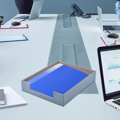 Leather Letter Tray,Stackable File Document Tray,Desk Organizer for Office Supplies,A4 Paper Case Rack,Desktop Organization,Pen Mail Magazine Storage Box (Grey)