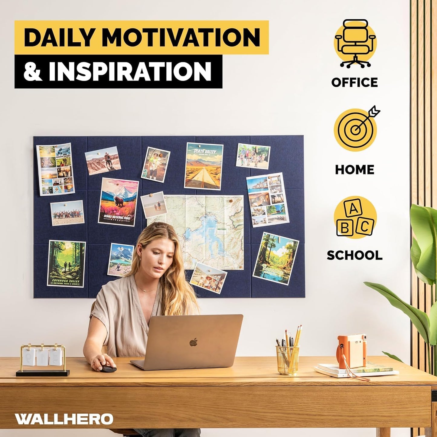 Large Cork Board Alternative | 15 Pack | Sizing Up to 59”x36”, Felt Wall Tiles, Office Wall Decor, Large Cork Boards for Walls, Corkboard, Cork Board for Office, Pin Board, Blue