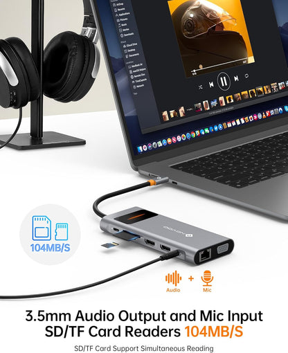 NOVOO USB C Docking Station Dual Monitor HDMI for Dell HP Laptop Type USB C Hub Multiport Adapter Thunderbolt 3 Dongle to 2 HDMI 4K Ethernet 4 USB PD SD TF Audio for Lenovo Surface