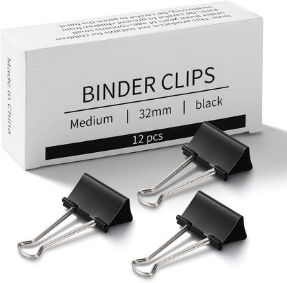 Eclirgan 1.2-Inch Medium Paper Clamp with Heavy-Duty/Rust-Resistant/Folding,96-Pack Thick Metal Binder Clip in 8 Boxes，Black Paper Clips Set for DIY/Crafts/File/Paperwork
