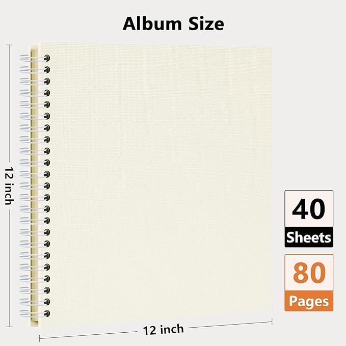 Vienrose Scrapbook Album 12x12 Inch Blank Thick Kraft Paper DIY Scrapbooking Supplies, Large Scrap Book Photo Albums for Wedding Travel Family Baby - Perfect Holiday Gifts Beige 40 Sheets/80 Pages
