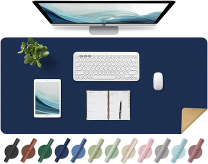 Non Slip Desk Mat, 31.5" x 15.7" PU Leather Desk Pad, Cork Desk Mat for Desktop, Desk Pad for Keyboard and Mouse, Ideal for Office and Home, Dark Blue