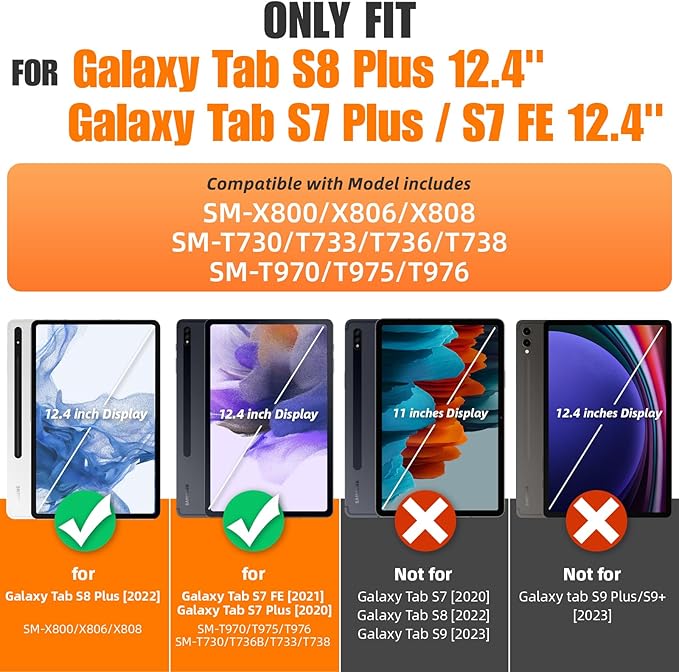 SEYMAC stock Case for Samsung Galaxy Tab S7 FE / S8 Plus 5G Case 12.4'' with Screen Protector Pencil Holder [360 Rotating Hand Strap] &Stand, Drop-Proof, Green/Black