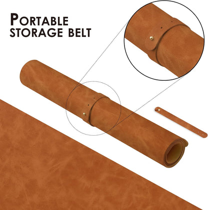 Distressed Leather Desk Mat - Non-Slip PU Desk Pad for Office and Home - Desk Organization and Accessories - Ideal for Large Mouse Pad and Desk Mats on Top of Desks(Tan,27.6"x 13.8")