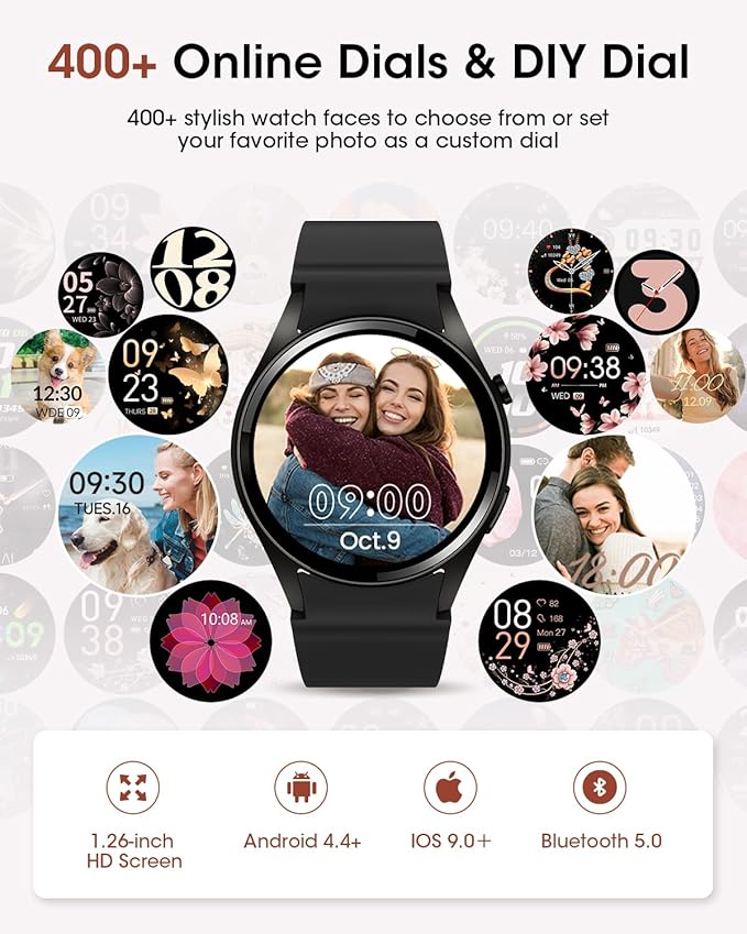 Smart Watch (Make/Answer Calls), 1.26" HD Smart Watches for Men/Women with Sleep/Heart Rate/SpO2 Monitor/110+ Sport Modes, Waterproof Fitness Tracker Watch, Smartwatch for iPhone/Samsung/Android, Gift