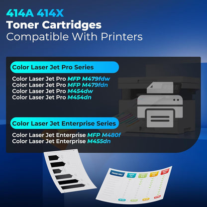 414X Toner Cartridges 4 Pack High Yield Replacement for HP 414X HP414X 414A for Color Laser Jet Pro MFP M479fdw M454dw M479fdn M454dn MFP M480f M455dn Toner, W2020X Black & Color Toner with Chip