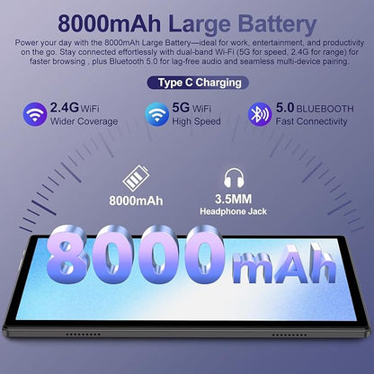 2025 Android 15 Tablet with Keyboard | Gemini AI, 30GB+128GB Octa-Core Electronics Tablets w/ 10 Inch IPS HD Display, 8000mAh, 5G WiFi, 1TB Expand, Mouse+Case, BT 5.0, Widevine L1, Metal Body -Black