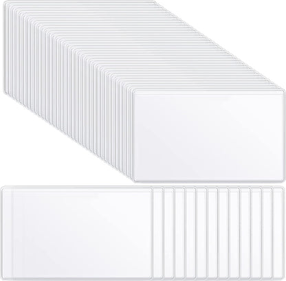 100 Self-adhesive Index Card Pockets Label Pockets sleeves with Top Open for Business Cards, Clear Plastic Sticky Labels Holders for Storage Bins Library Cards, Organizing Totes Shelves(5.28 x 3.65'')