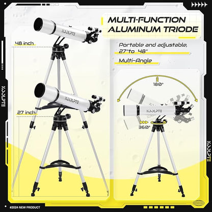 Telescope, 90mm Aperture 700mm with Vertisteel AZ Mounting Slow-Motion Mount, High Power for Astronomy Enthusiasts, Easy for Kids, with Carry Bag, Wireless Remote Control, Phone Adapter,White