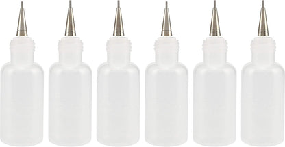 Flo Line Precision Tip Applicator Bottle - Fine Tip Squeeze Bottles for Fluid Media, Inks, Acrylics, Watercolor, Quilling, Paint Bottles with Tip Pack of 6 - 0.5oz bottles w/ 0.5, 0.7, 0.9 Metal Tips