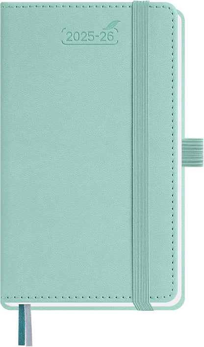 BEZEND Pocket Planner 2025-2026 Weekly and Monthly, 3.5" x 6" Academic Planner (Jul 25-Dec 26) 18-Month Mid-Year Calendar Book, Storage Pocket, Pen Holder, PU Leather Hardcover - Mint Green