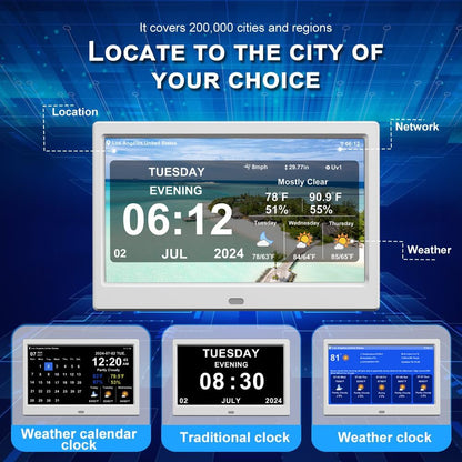 New Digital Weather Clock with Temperature Humdity Alarm Clock (10.1inch / White)