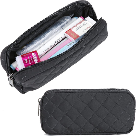 Della Gao Small Pencil Case Large Capacity Pencil Pouch Marker Pen Bag Coin Pouch Office Stationery Organizer (Black sewing)