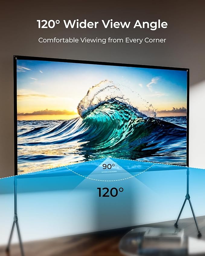 ULTIMEA Outdoor Projector Screen with Stand, 100 inch Anti-Glare Portable Projector Screen, Foldable Indoor Projection Screens 16:9 4K Full HD Movie Screen with Carry Bag for Home Theater