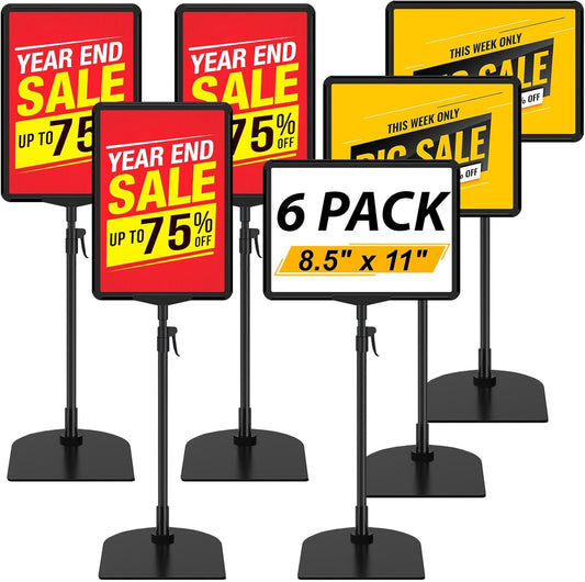 Table Top Sign Holder - Adjustable Floor Standing Sign Holders 8.5 x 11 Tabletop Poster Stand for Display Vertical Horizontal View, Black Signage Display Stands with Iron Base, 6 Pack