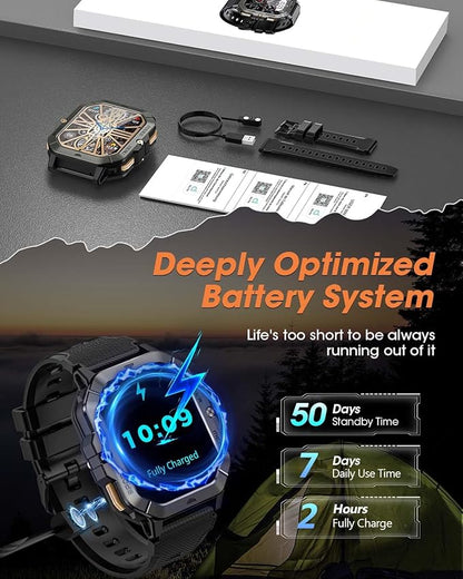 Military Smart Watches for Men (Answer/Make Calls), 2.02'' Fitness Smart Watch for Android and iPhone, Waterproof Fitness Tracker with Blood Pressure/Heart Rate/Sleep/100+ Sport Modes, Watches for Men