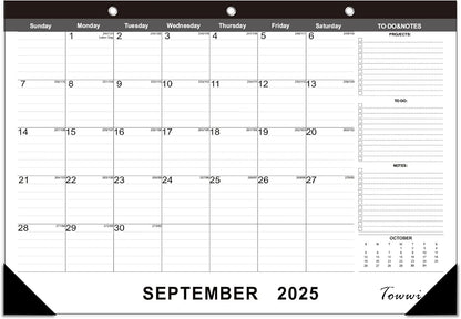 TOWWI Desk Calendar 2025-2026, Large Wall or Desktop Monthly Calendar for Daily Schedule, Office, Home - 16.7x11.6 inches (Black)