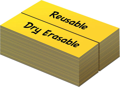 LLPT Dry Erase Magnetic Labels 1" x 3" 50 Packs Blank Writable Magnet Stickers Reusable for Refrigerator Shelf Whiteboard Toolbox Craft and Other Metallic Surfaces Yellow (DML1030YW)