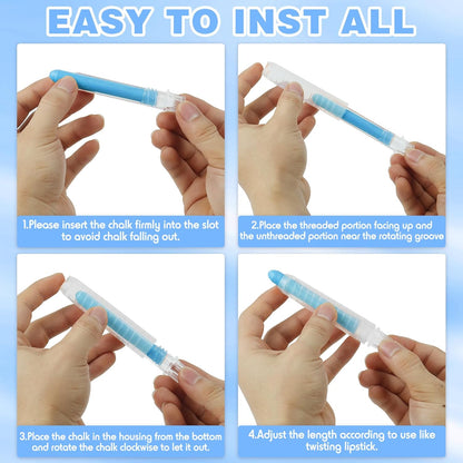 Dustless Chalk for Kids - 12 PCS Colored Non-toxic Twistable Sidewalk Chalk with Holder, Dust-free Washable Toddler Chalk, Art Tool for Children Outdoor Blackboard Drawing Writing (Plastic Box-Packed)