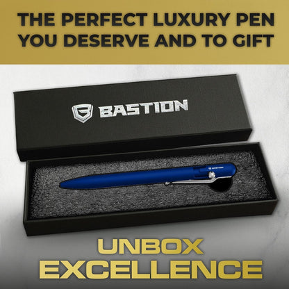 BASTION® Luxury Slim Bolt Action Pen, Lightweight Aluminum EDC Pen with Fine Tip, Professional Ballpoint Pen for School and Work - Blue