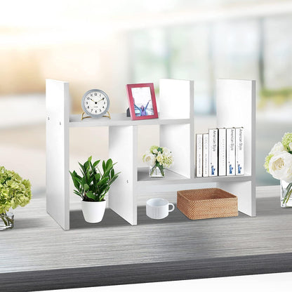 J.M.Deco Desktop Organizers and Storage for Office, Adjustable Desktop Organizer Shelves Double H Display, Desktop Shelf Organizer True Natural Stand Shelf (White)