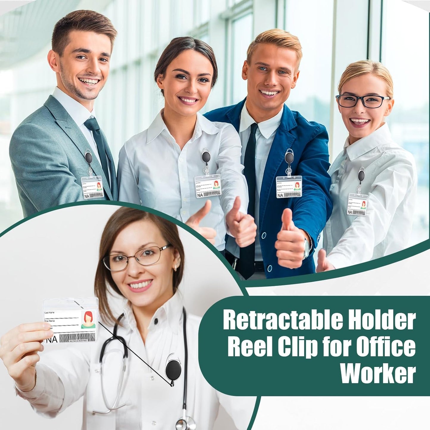 Honoson 10 Pcs Heavy Duty Retractable Badge Reels Batch ID Badge Holder Retractable Clip Bulk Key Holder with Ring for Office Worker Employee, Doctor Nurse Gifts (Black)