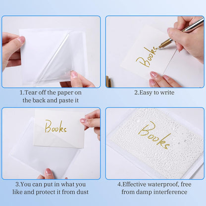 Outus 60 Sets Self Adhesive Index Card Pockets with Blank Cards 4 x 2.5 Clear Adhesive Pockets Label Holders Bin Labels for Storage Bins Organizing Box Drawer