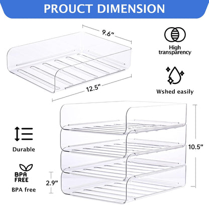 Set of 4 Office Organization and Storage, Clear PET Letter Tray Desk Organizer, Stackable Document and File Paper Organizer for Office Supplies