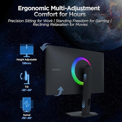 KOORUI 27" 4K QD-Mini LED Gaming Monitor - Dual-Mode (UHD 160Hz or FHD 320Hz), 1ms, 99% Adobe RGB, HDR1400, 90W USB-C, HDMI 2.1/DP1.4, VESA, Tilt Height Swivel Vertical Adjustment, Black, S2741LM
