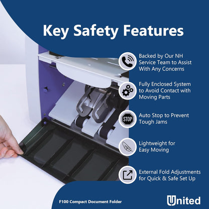 United Office Products F100 Automatic Paper Folding Machine, 200-Sheet Capacity, Folds Letter and Legal Size Paper, High-Speed Letter Folding Machine for Offices, Schools and Churches